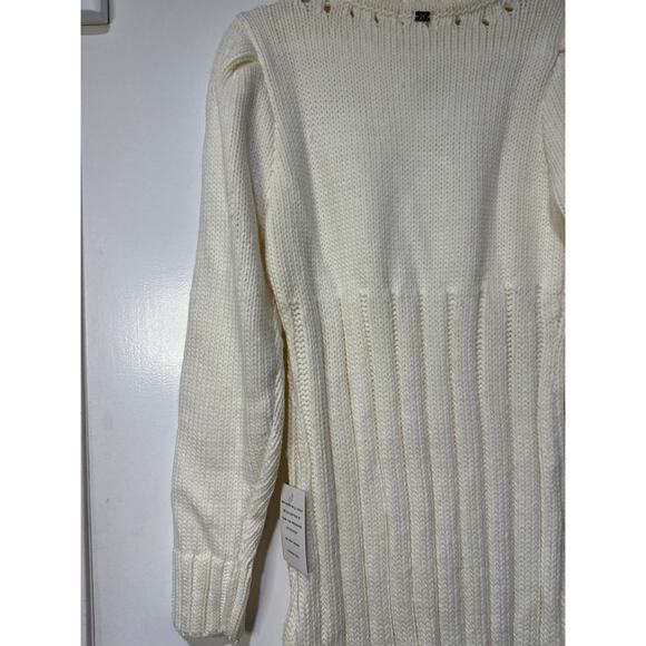 For Love & Lemons Jules Sweater Dress Cream Plus Size 1X NWT Ribbed Knit Fitted - Picture 15 of 16